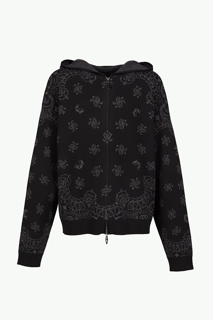 PAISLEY KNIT HOODIE / BLK