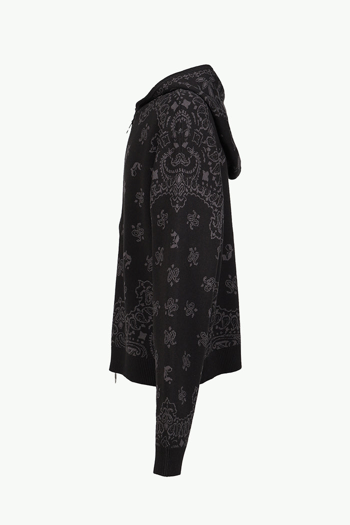 PAISLEY KNIT HOODIE / BLK