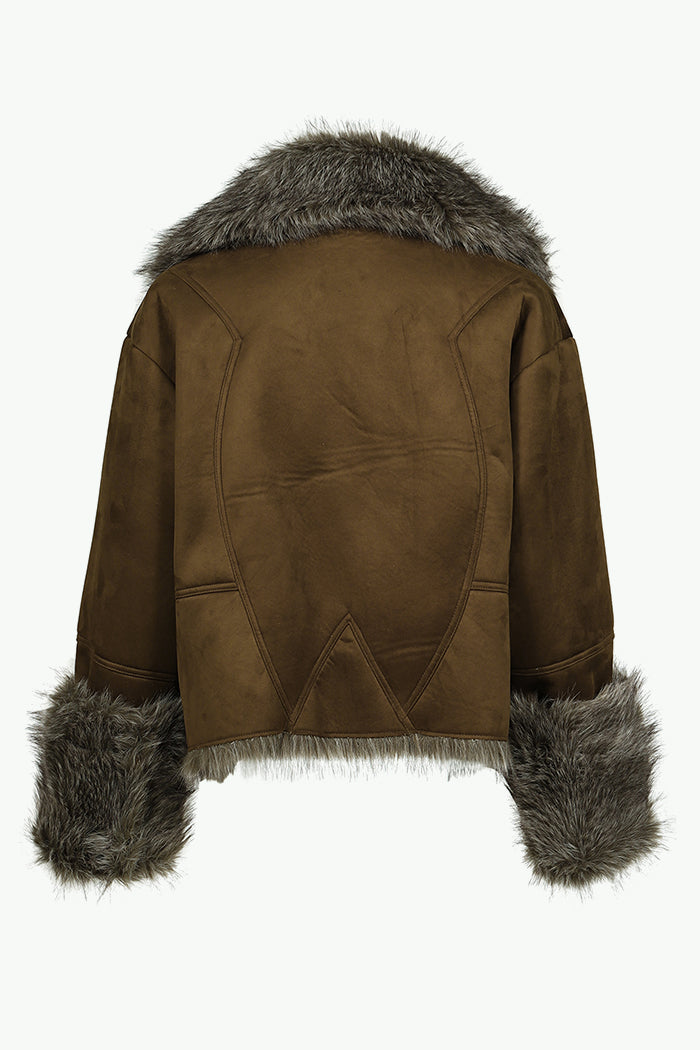 FUR TRIM COAT / OLV