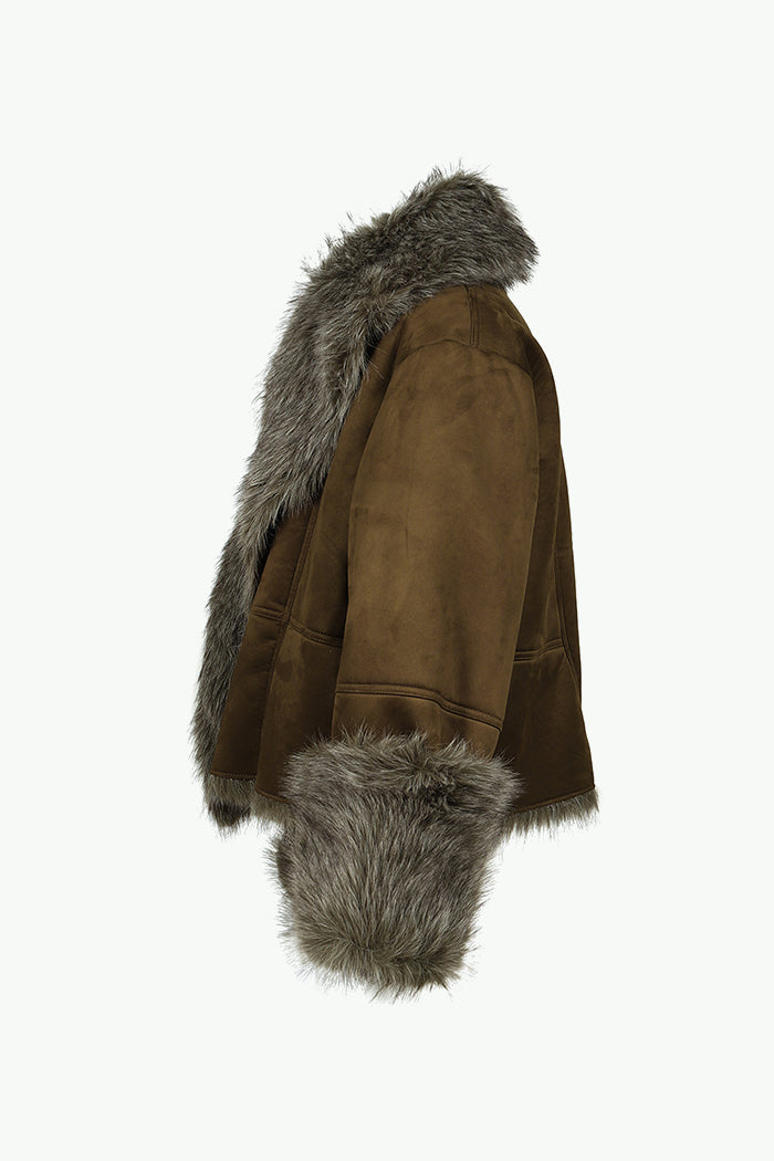 FUR TRIM COAT / OLV