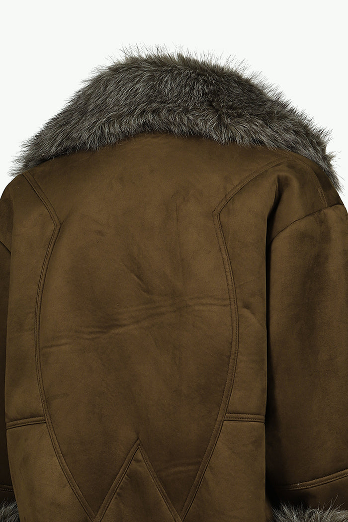FUR TRIM COAT / OLV