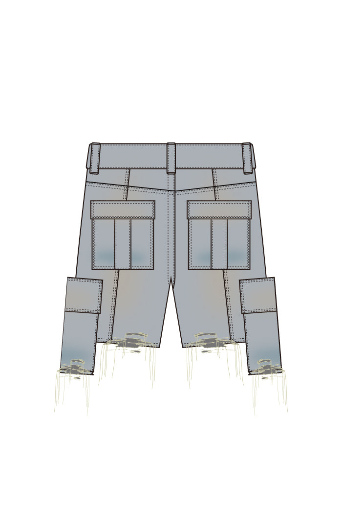 DAMAGE CARGO DENIM SHORTS / IND