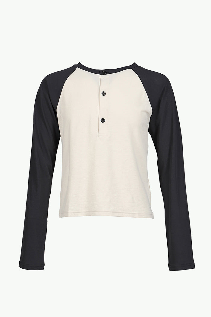 RAGLAN HENLEY NECK TEE / BLK