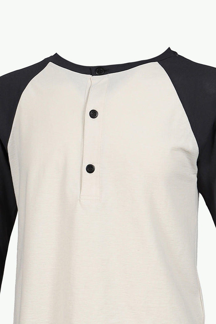 RAGLAN HENLEY NECK TEE / BLK