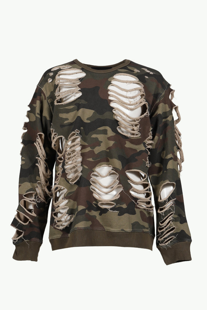 DISTRESSED CREWNECK / CAMO