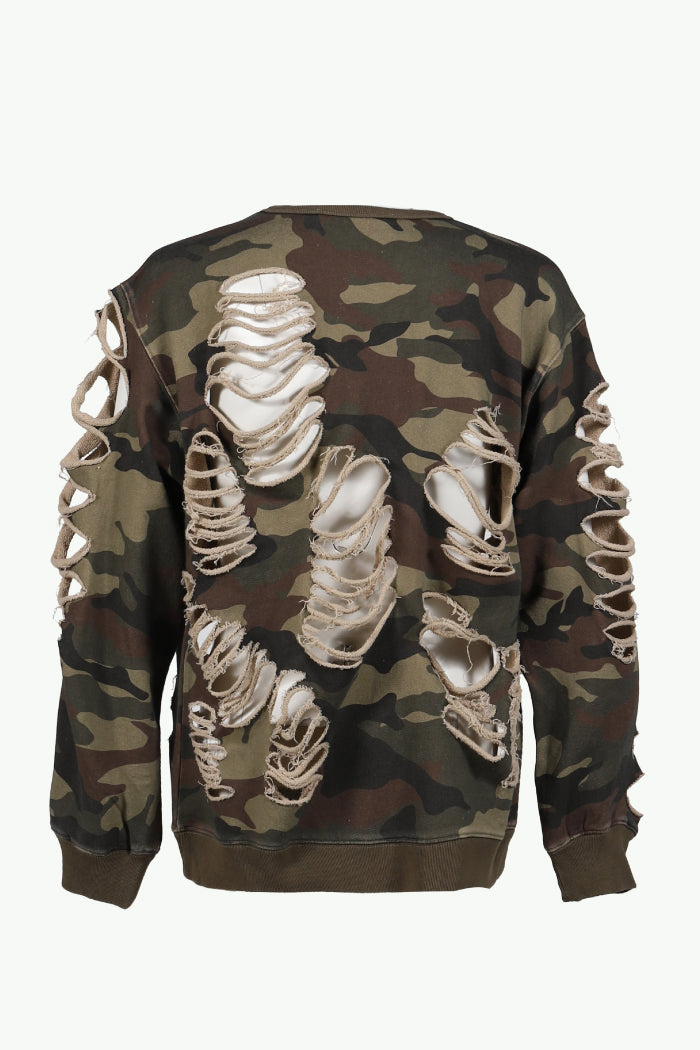DISTRESSED CREWNECK / CAMO