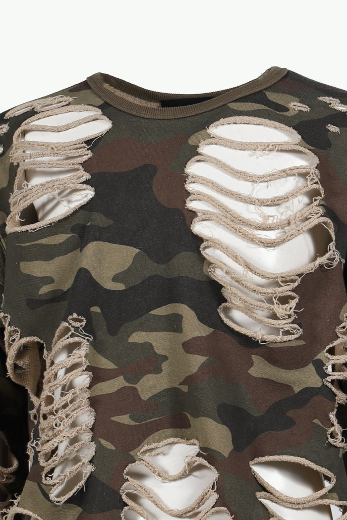 DISTRESSED CREWNECK / CAMO