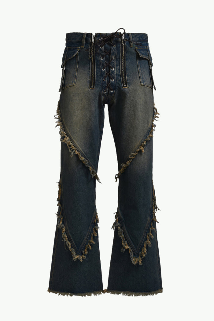 FRINGE DENIM PANTS / IND