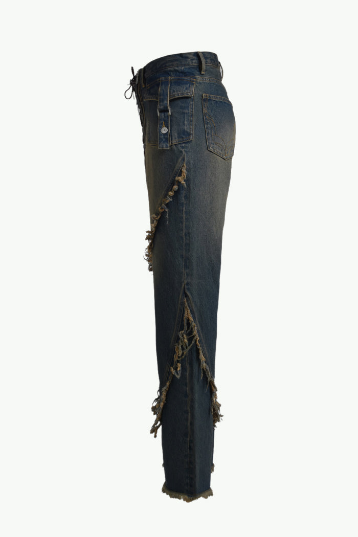 FRINGE DENIM PANTS / IND