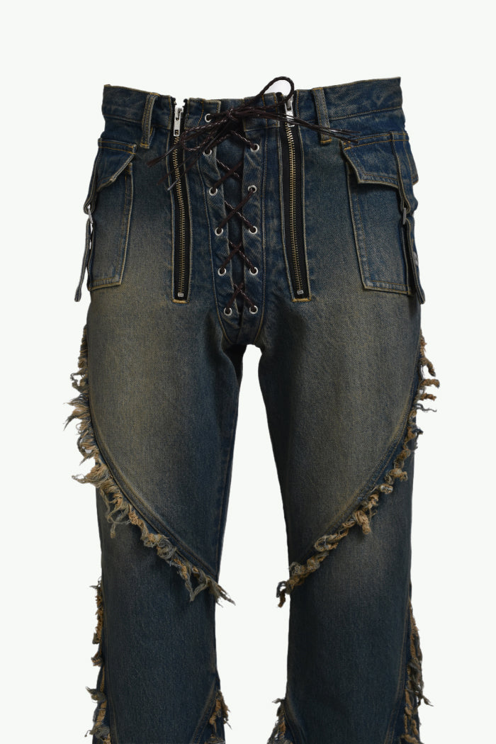 FRINGE DENIM PANTS / IND