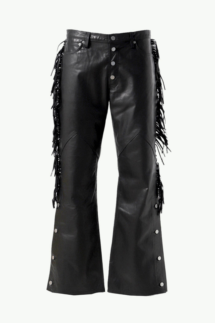 LEATHER FRINGE PANTS / BLK