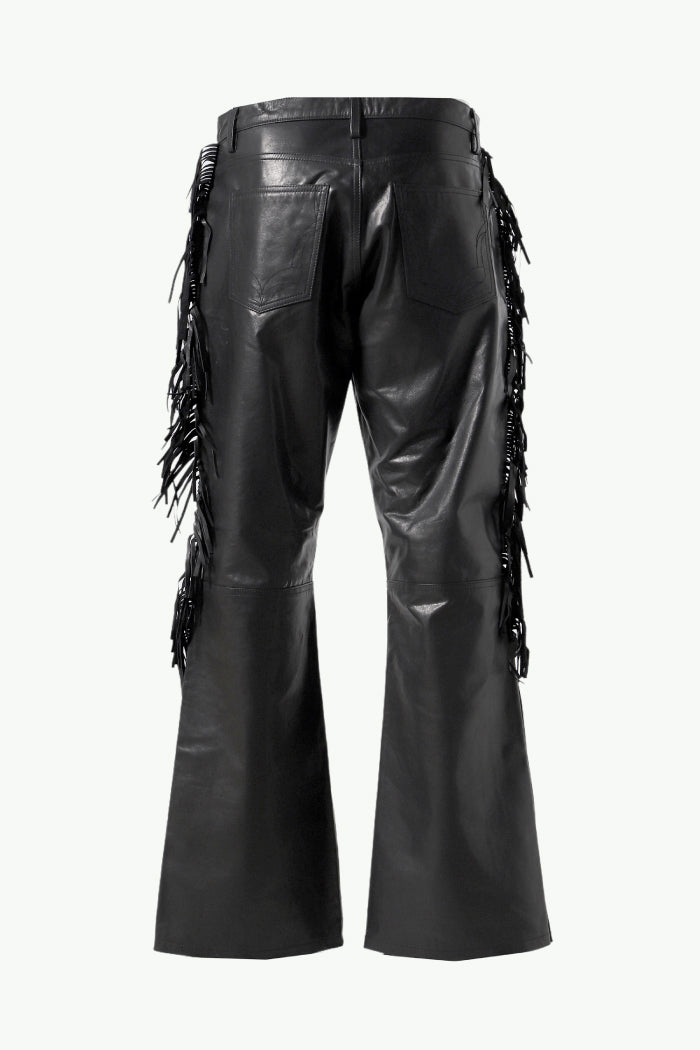 LEATHER FRINGE PANTS / BLK