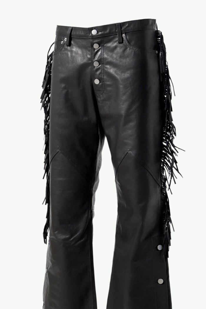 LEATHER FRINGE PANTS / BLK