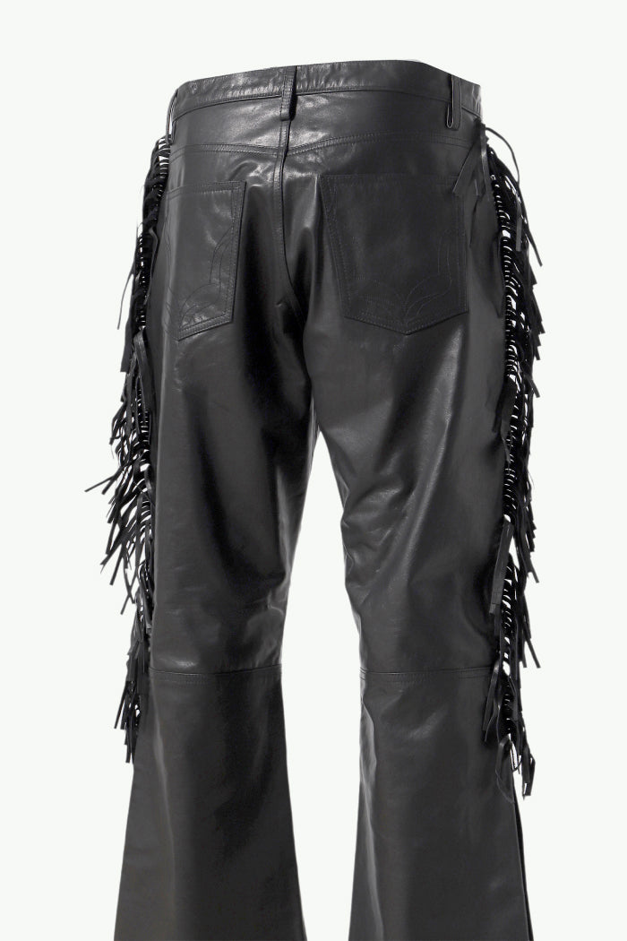 LEATHER FRINGE PANTS / BLK