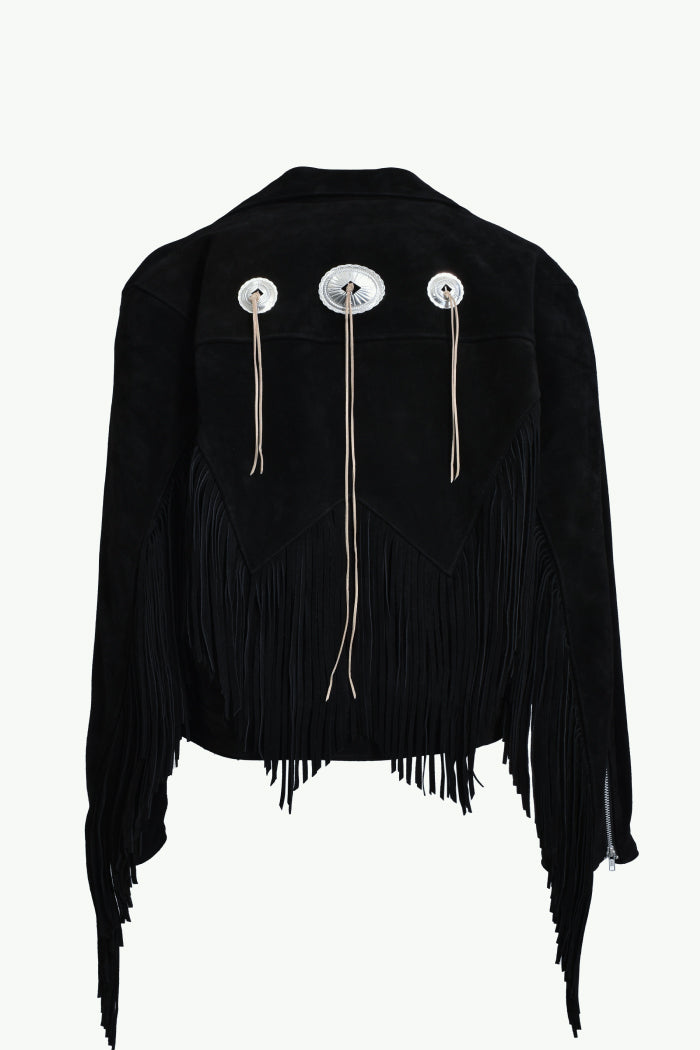 LEATHER FRINGE RIDERS JACKET / BLK