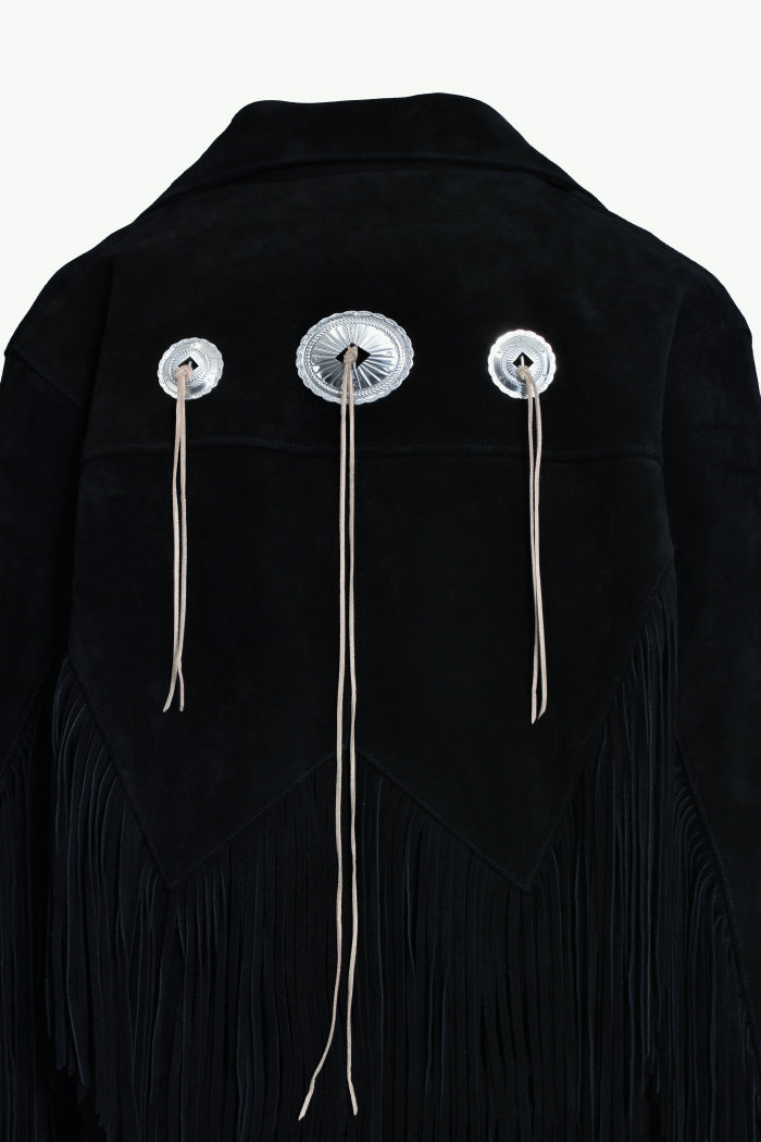 LEATHER FRINGE RIDERS JACKET / BLK