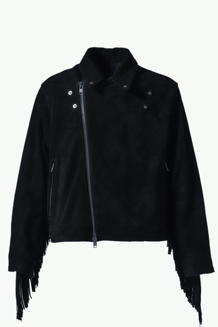 LEATHER FRINGE RIDERS JACKET / BLK