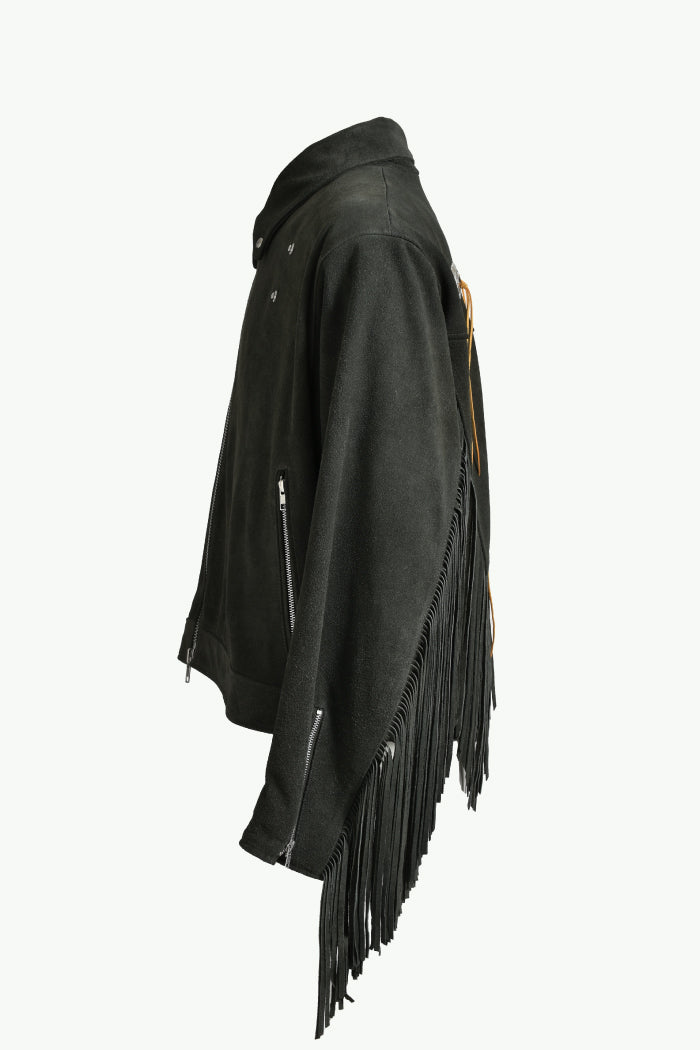 LEATHER FRINGE RIDERS JACKET / DUST