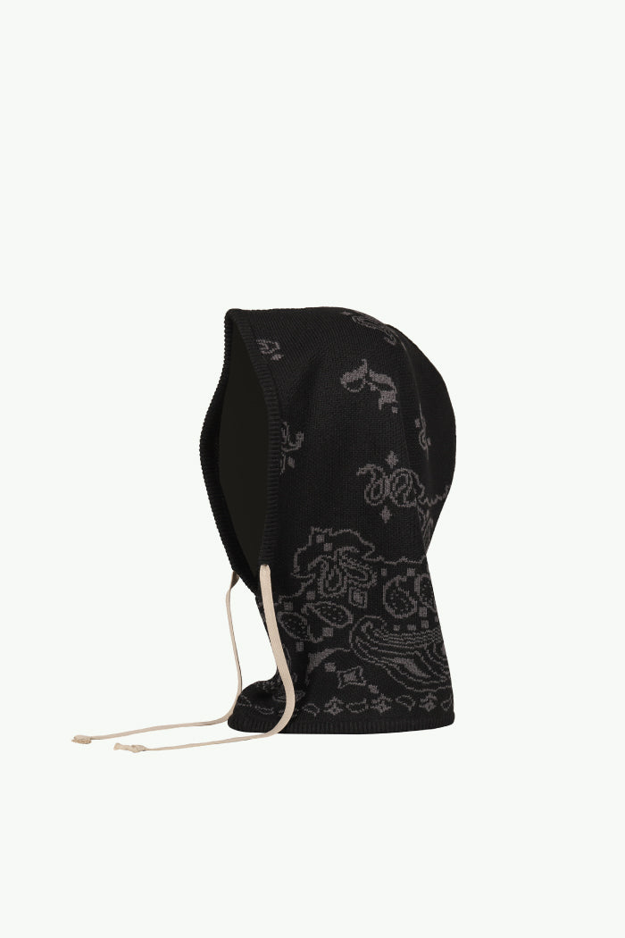 PAISLEY KNIT HOOD BALACLAVA / BLK GRY