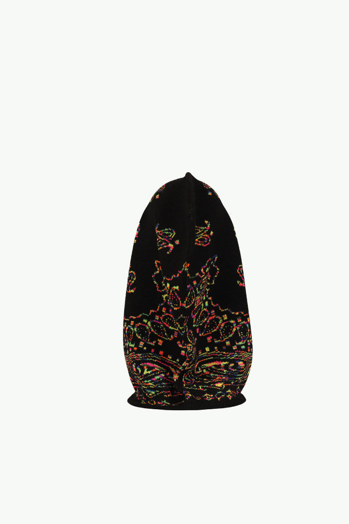 PAISLEY KNIT HOOD BALACLAVA / BLK MIX