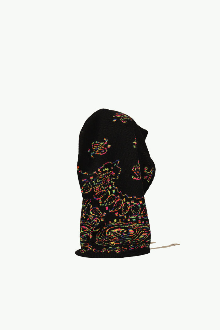 PAISLEY KNIT HOOD BALACLAVA / BLK MIX