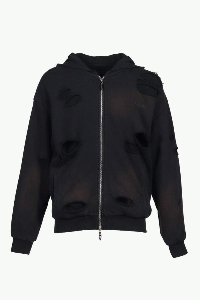 THERMAL LAYERED ZIP HOODIE / BLK