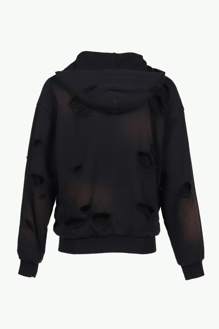 THERMAL LAYERED ZIP HOODIE / BLK