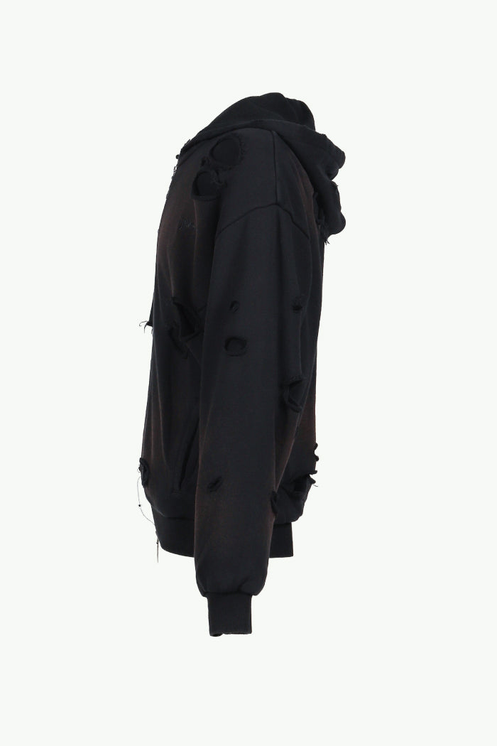 THERMAL LAYERED ZIP HOODIE / BLK