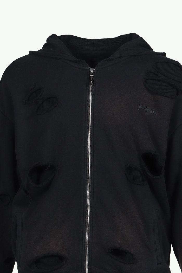THERMAL LAYERED ZIP HOODIE / BLK