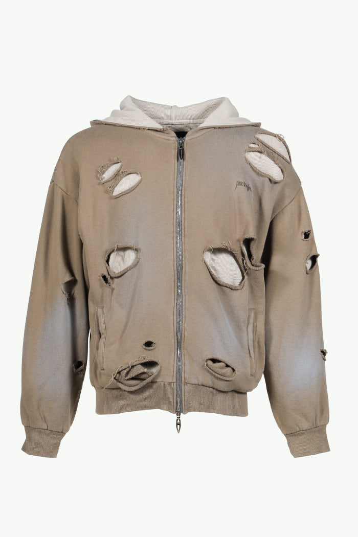 THERMAL LAYERED ZIP HOODIE / DUST