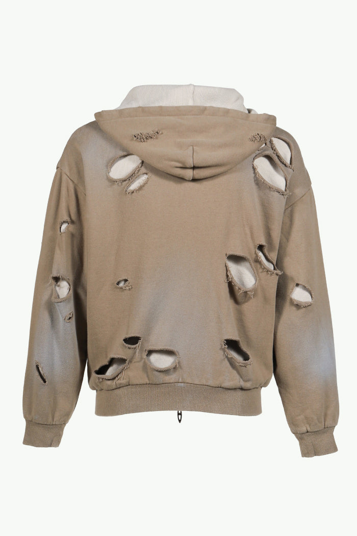 THERMAL LAYERED ZIP HOODIE / DUST