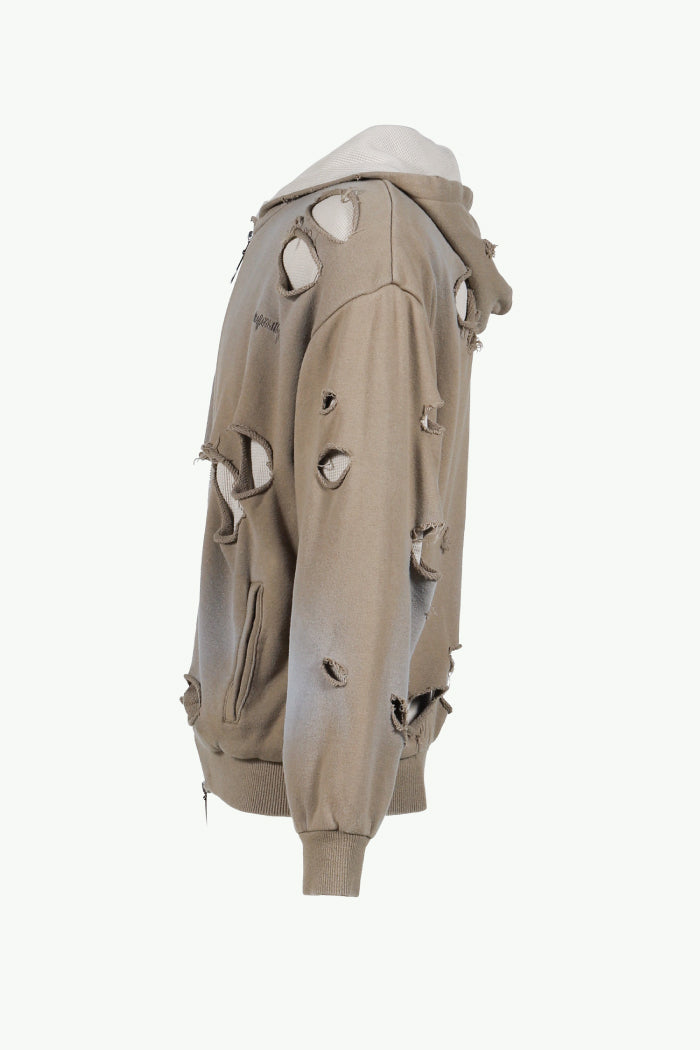 THERMAL LAYERED ZIP HOODIE / DUST