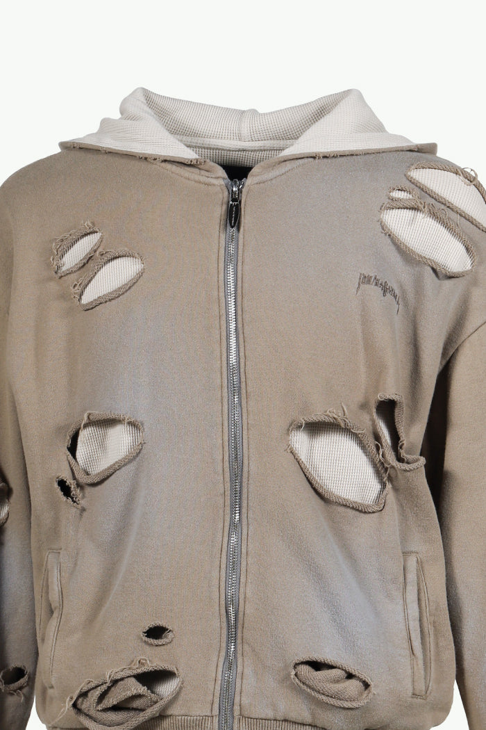 THERMAL LAYERED ZIP HOODIE / DUST