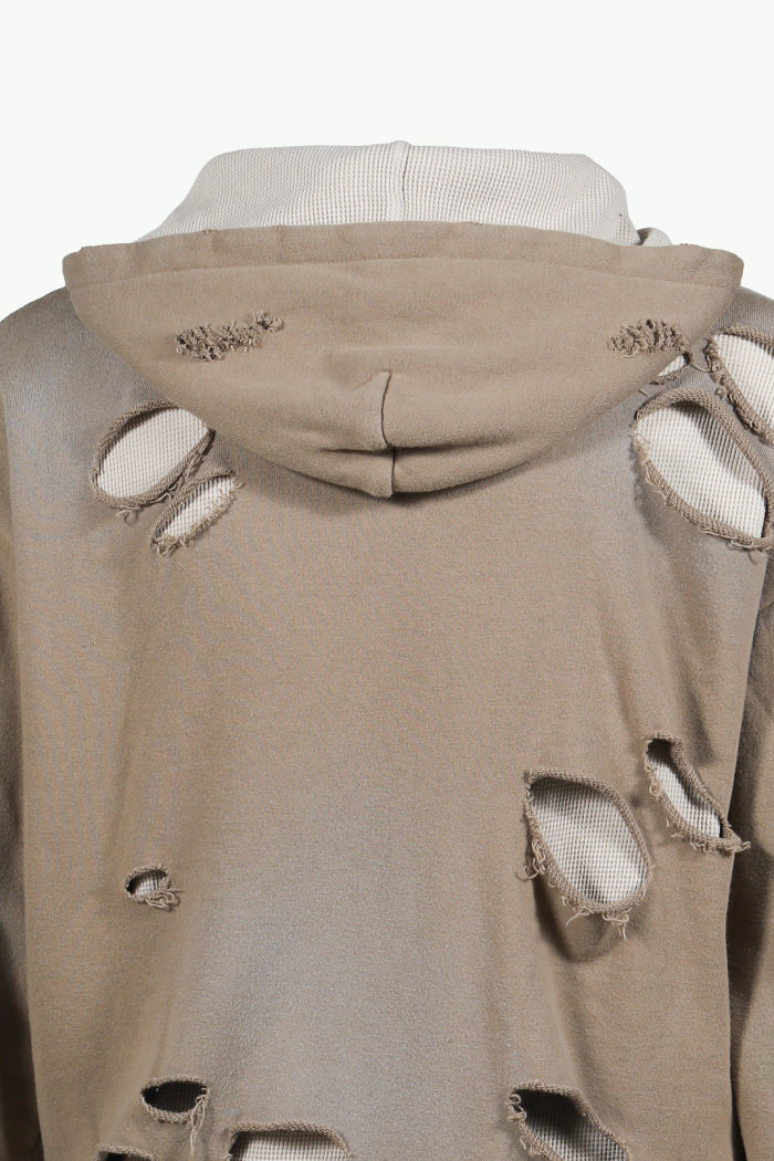 THERMAL LAYERED ZIP HOODIE / DUST