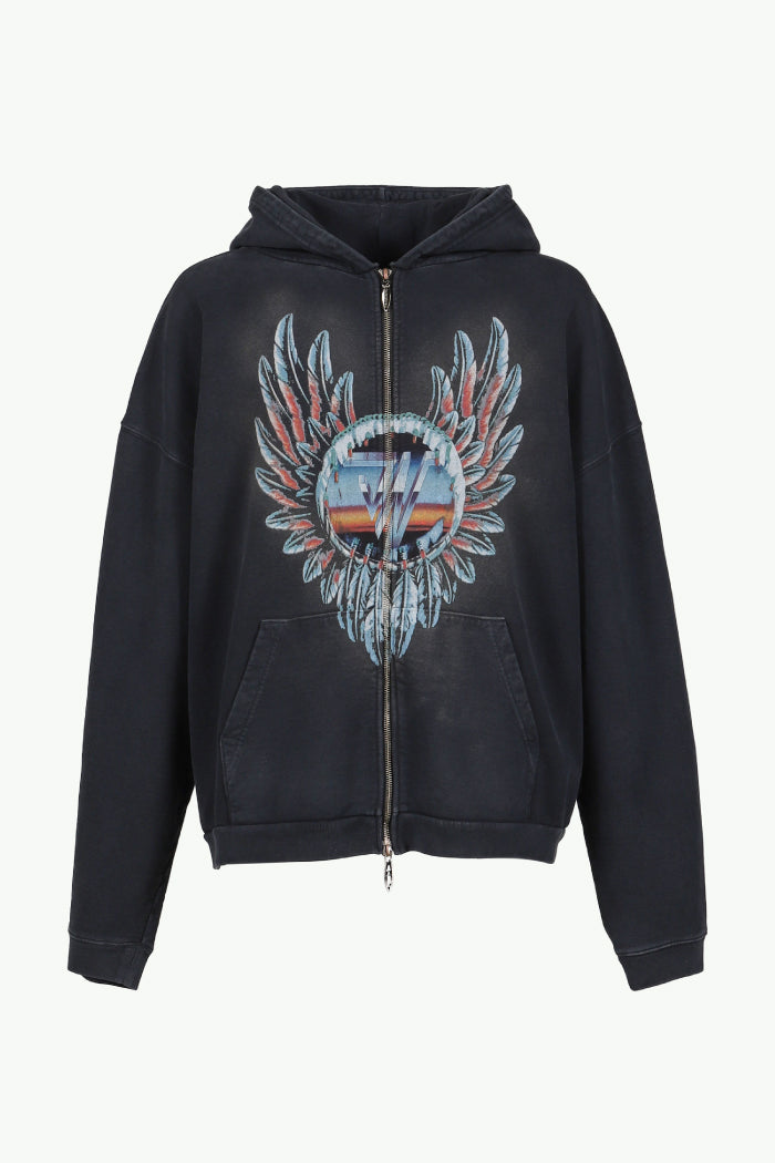 FEATHER ZIP HOODIE / BLK