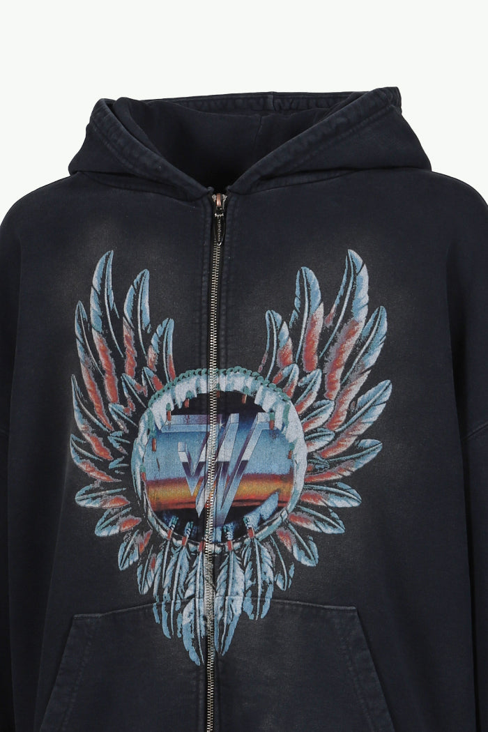 FEATHER ZIP HOODIE / BLK